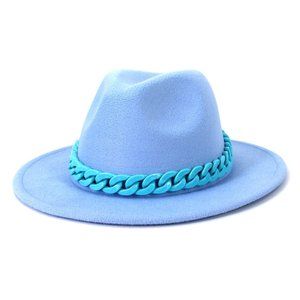 Wide brim fedora felt fedora with plastic chain